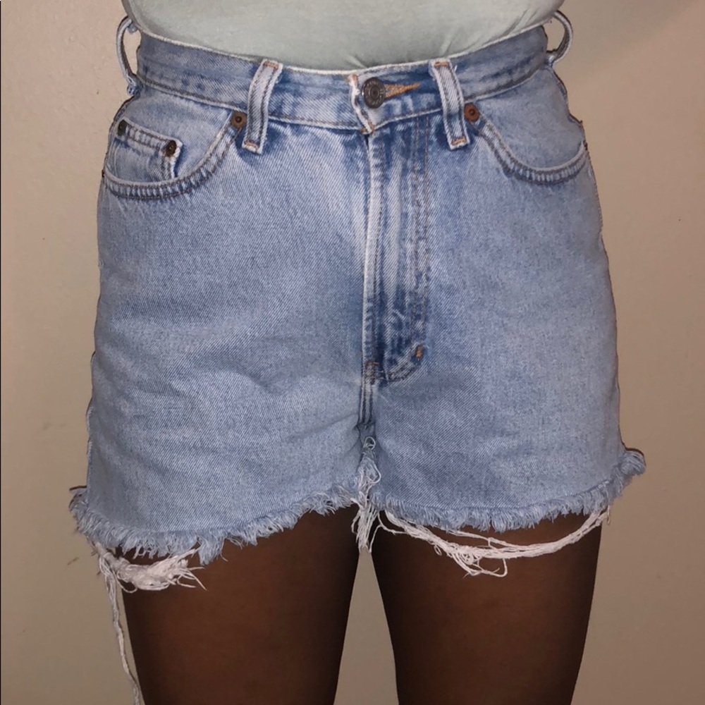 Distressed Light Blue Jean Shorts